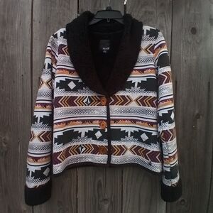 VOLCOM BABA BLACK SHEEP SHERPA CARDIGAN M/12 SOUTHWESTERN TRIBAL COLORED BUTTON